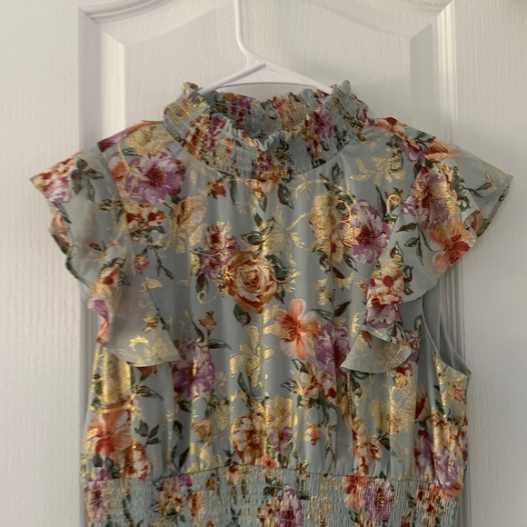 NWT Baltic Born Kearny Ruffle Maxi Dress blue gold shimmer party‎ wedding guest - Picture 3 of 16